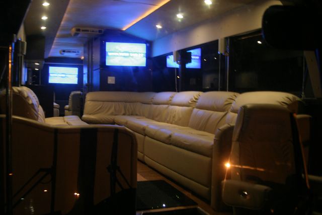 Seating and a screen in low light